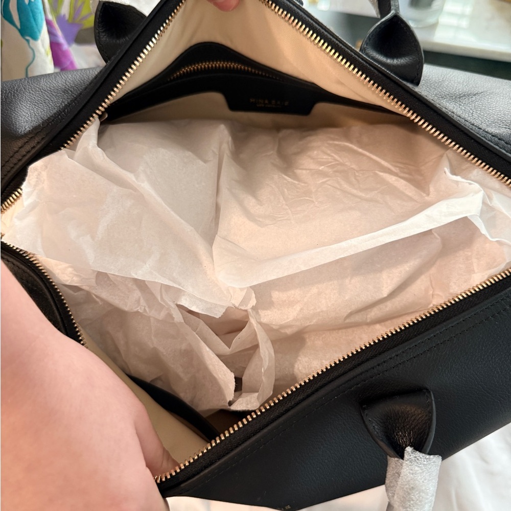 Black Leather Top-Handle Satchel - Picture 6 of 16
